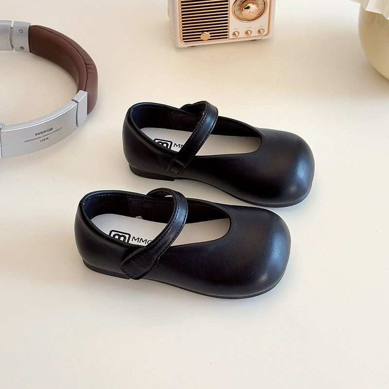 Children's Round Toe Small Leather Shoes, College Style Girls' Middle School, Children's Princess Shoes, Girls' Velcro Single Shoes 4