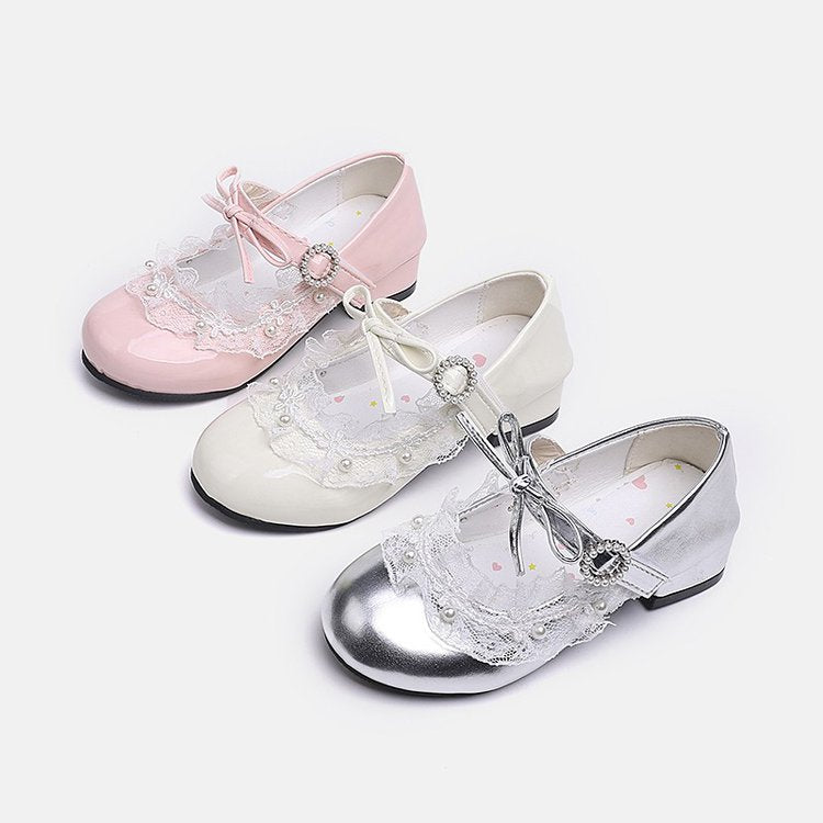 Girl Princess Shoes Fashion Versatile Small Leather Shoes Girl Lolita High Heels Bow Single Shoes Trendy 3