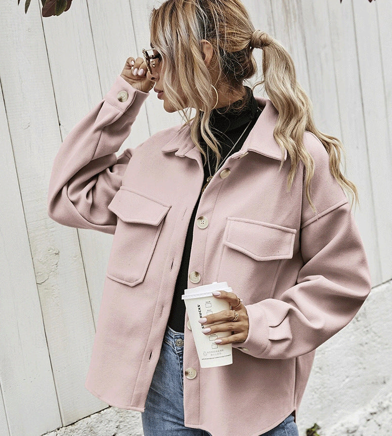 Winter Coat Women Lapel Single-breasted Thickened Solid Color Jacket Woolen Loose Short Coat For Women Fashion Outwear Clothing 2