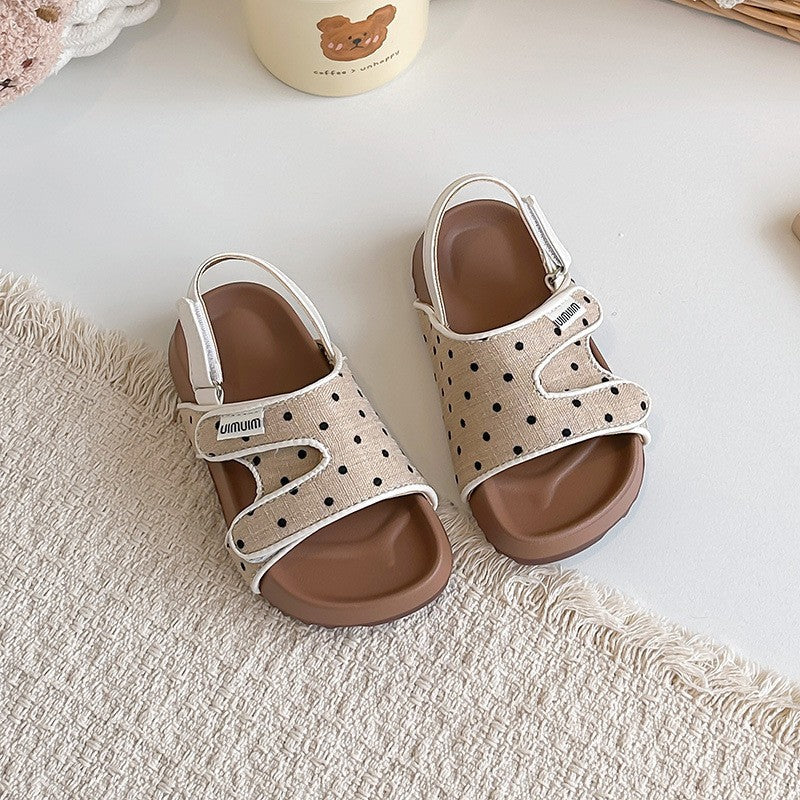 2026 Summer New Kids Sandals, Soft Light Sole Girls Shoes, Fashion Polka Dot Hook & Loop Beach Shoes For Little Middle Big Kids 6
