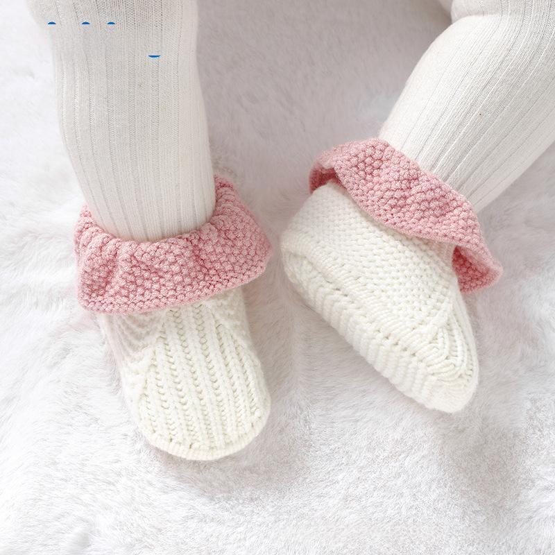 Cute Solid-color Ruffled-knit Toddler Shoes Wool Knitted Floor Socks For Babies And Toddlers 1