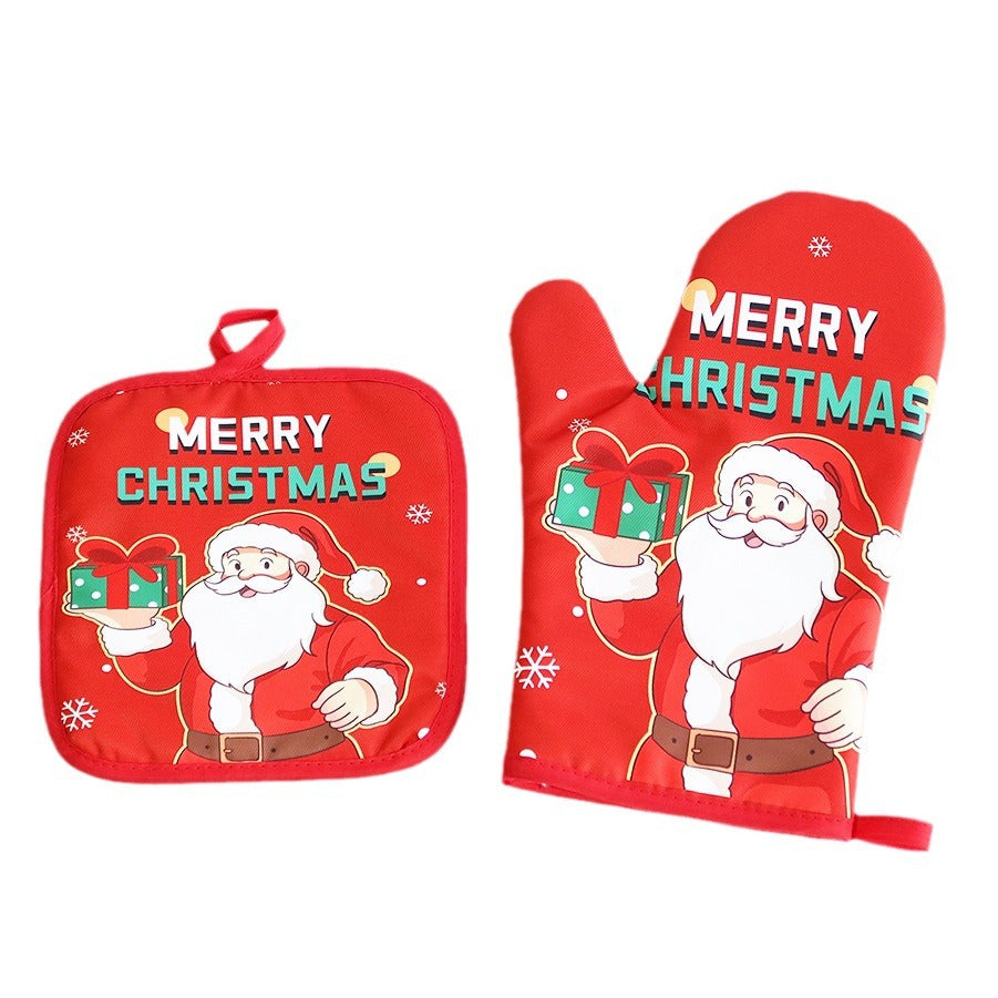 Christmas series insulated gloves, oven gloves, kitchen baking oven gloves, insulated and heat-resistant gloves 1