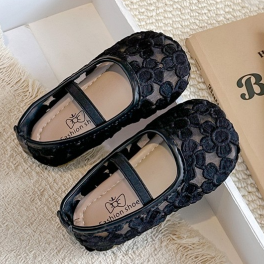 Girls' Flower Mesh Sandals Solid Color Transparent Mesh Princess Shoes 4