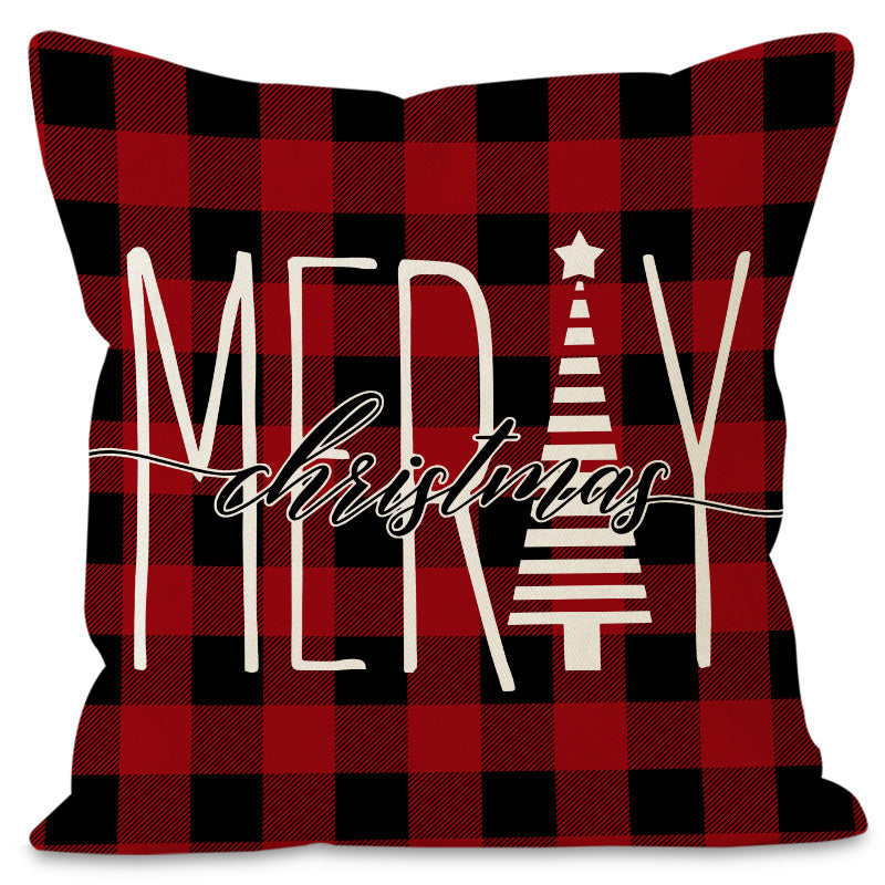 Christmas Pillowcase Linen Red Black Checkered Letter Printed Pillow Cover Holiday Living Room Decoration 9