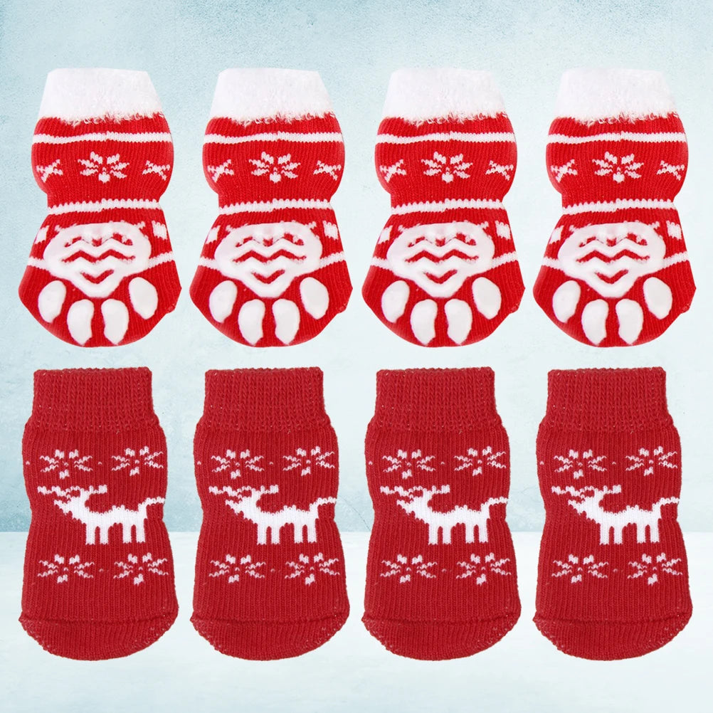 8pcs Pet Warm Cotton Socks Soft Anti Slip Claw Pattern Protect Feet Cold Snow Christmas Dog Cat Stockings Gifts 3