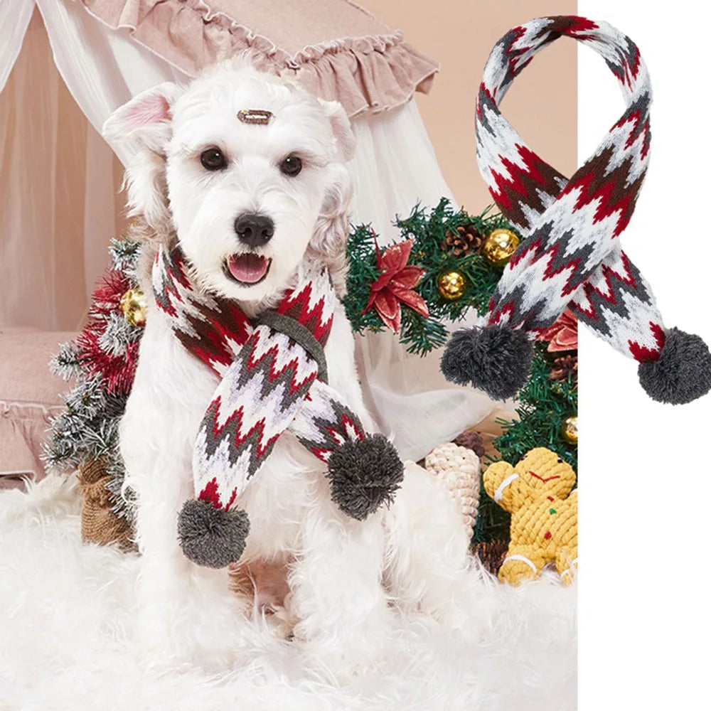 Christmas Dog Scarf Knitted Elk Scarf Striped Hair Ball Pet Scarf Outdoor Winter Warm Cat Dog Scarves Puppy Collar Pet Supplies 7