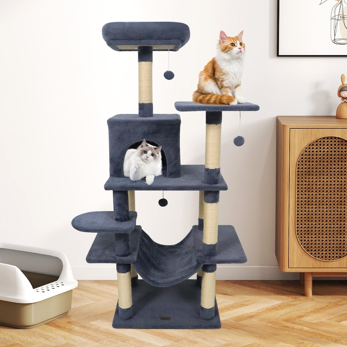 58" Multi-Level Cat Tree Soft Plush Cat Tower with Padded Top Perch 2