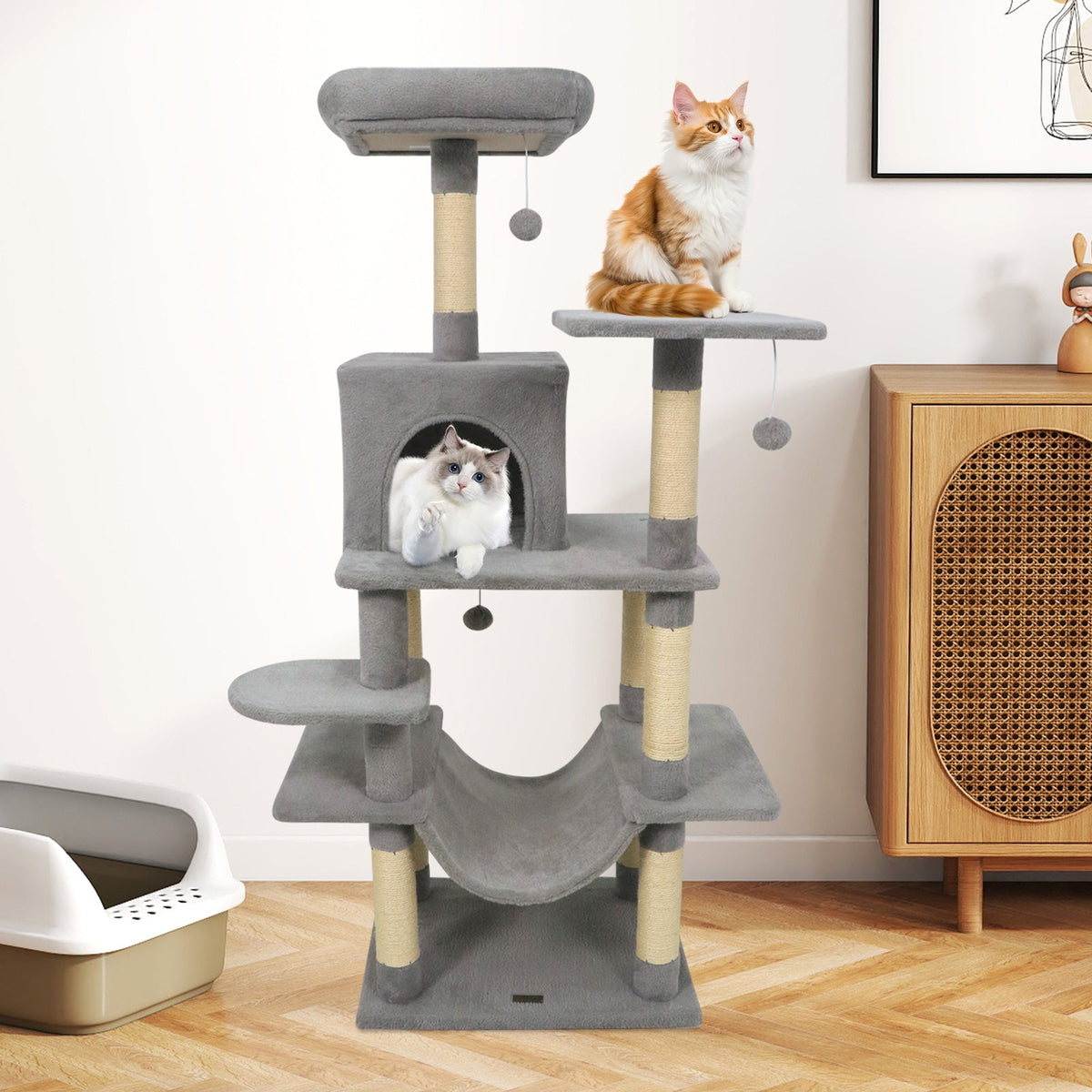58" Multi-Level Cat Tree Soft Plush Cat Tower with Padded Top Perch 3