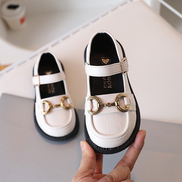 2026 Spring Trendy JK Style Girls Leather Shoes Metal Buckle Baby Flats Kids Casual Leather Shoes 4