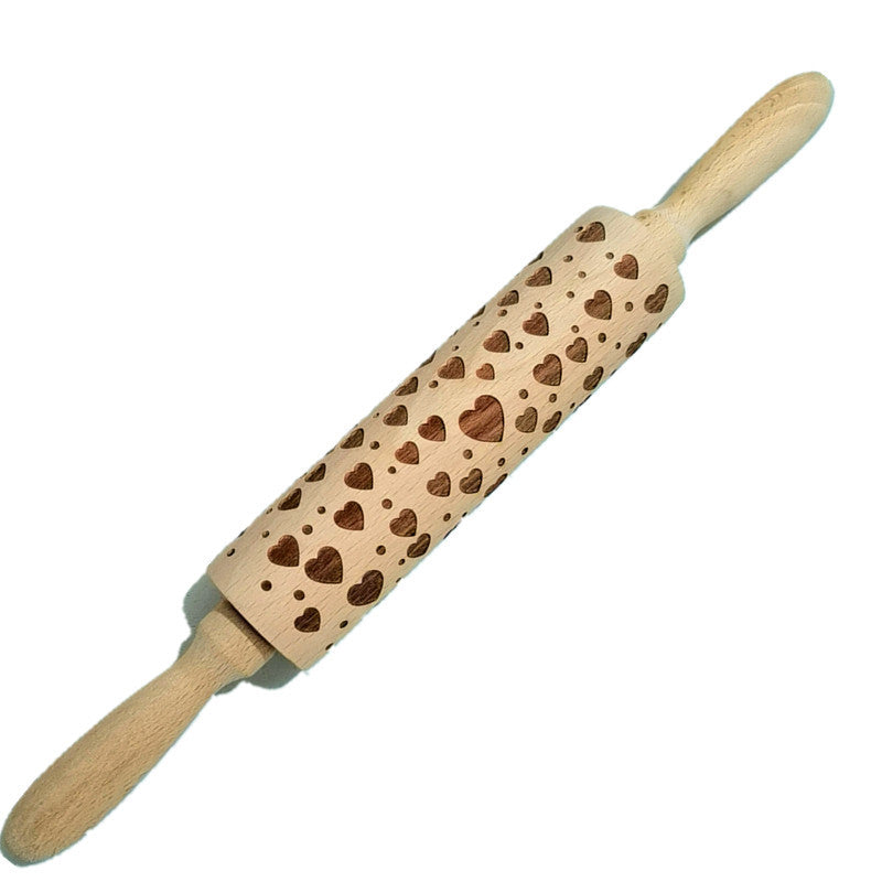 Wooden Rolling Pin Beech Wood Laser Engraved Printing Rolling Pin Christmas Flip Sugar Cookie Pressing Stick 3