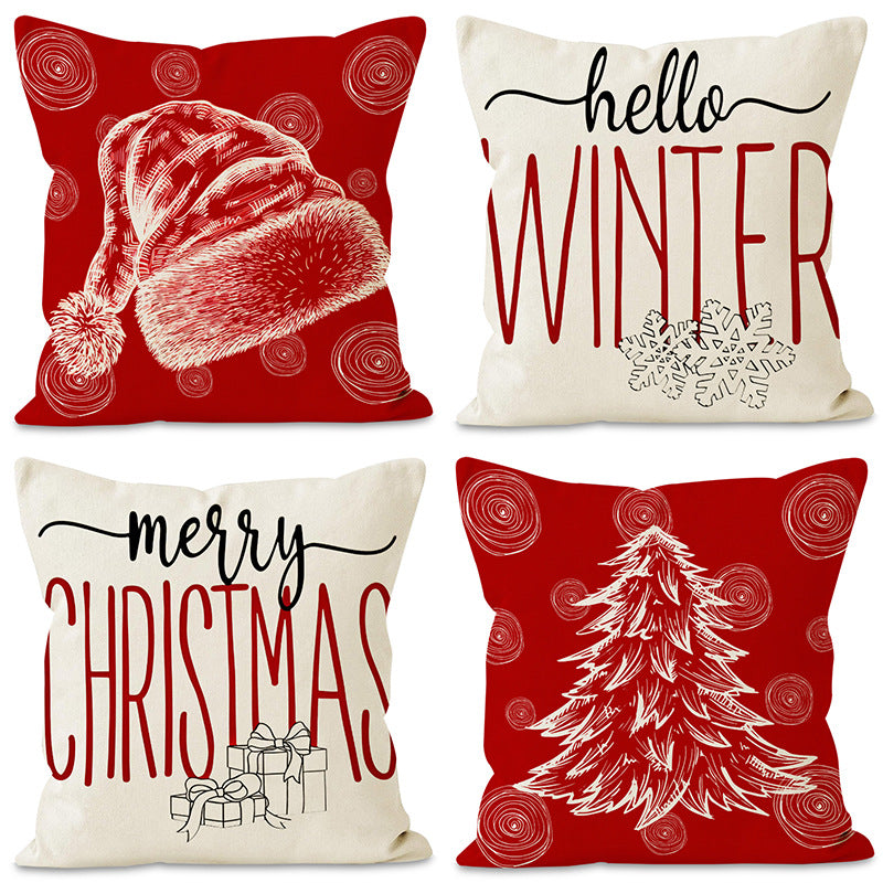 Christmas hat pillowcase linen Christmas tree letter print pillowcase holiday 1
