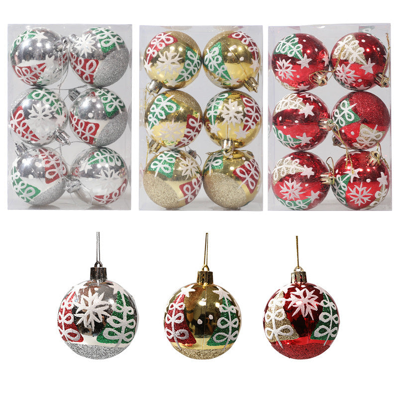 Christmas ball hand drawn pattern Christmas tree pattern decoration plastic electroplated ball decoration 1