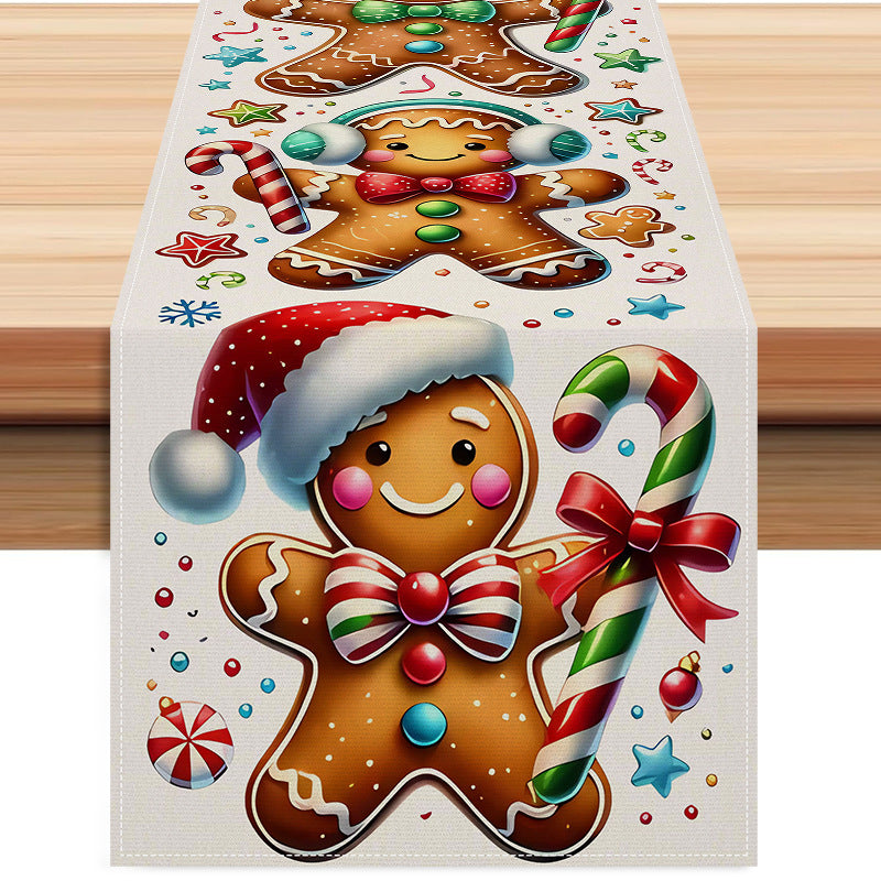 New Gingerbread Man Table Flag Christmas Party Decoration Tablecloth Mat Living Room Dining Room Tablecloth Printed Tea Table Fabric 6