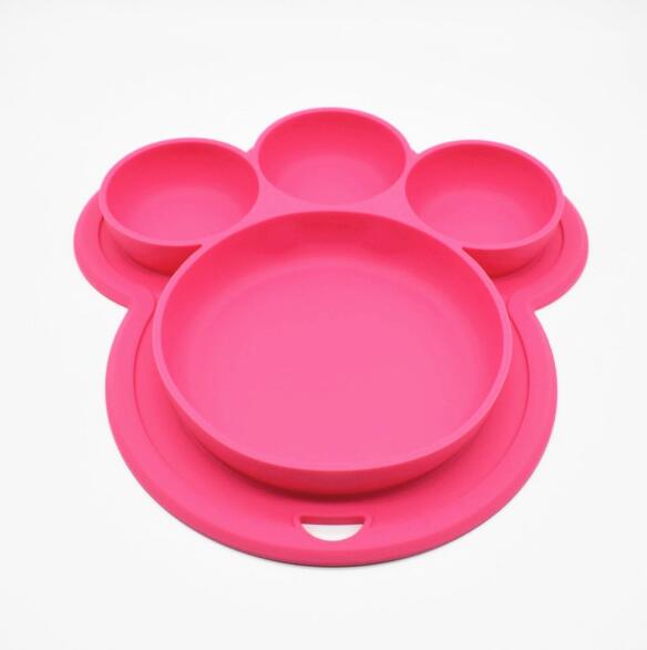 Kids Food-grade Silicone Home Dinner Dish Baby Plate Tableware Bear Paw Shape Children Training Cartoon Bowls Suction Toddler 8