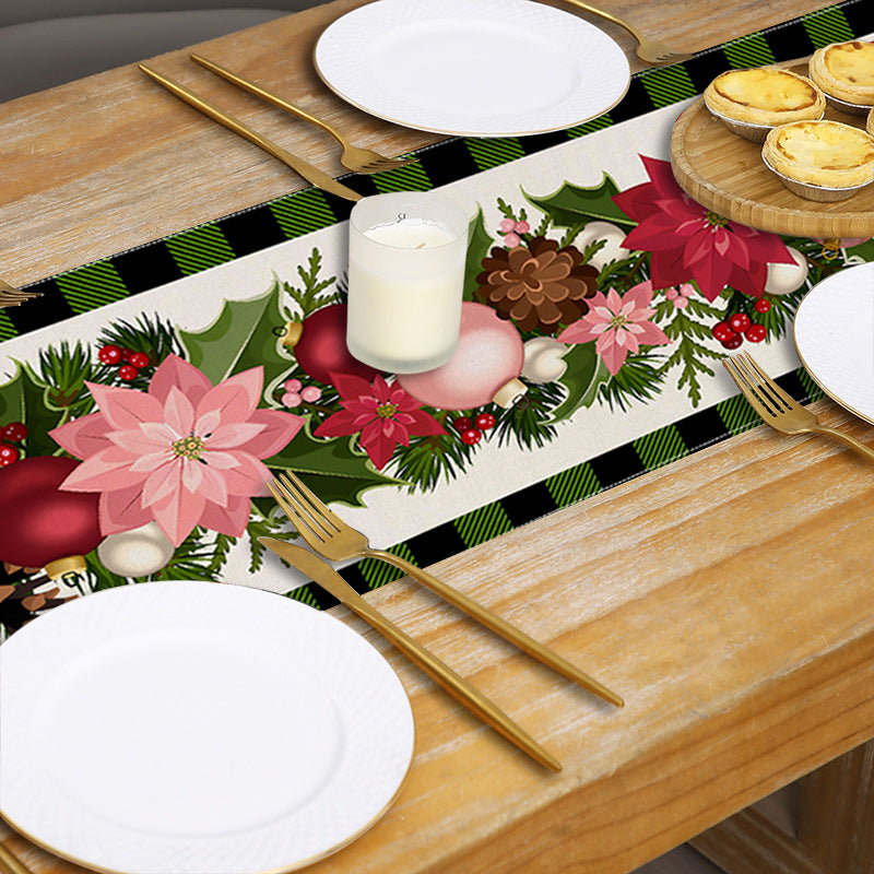 Christmas plaid linen table flag floral ball printed tablecloth entrance small tablecloth living room counter decoration tea flag 2