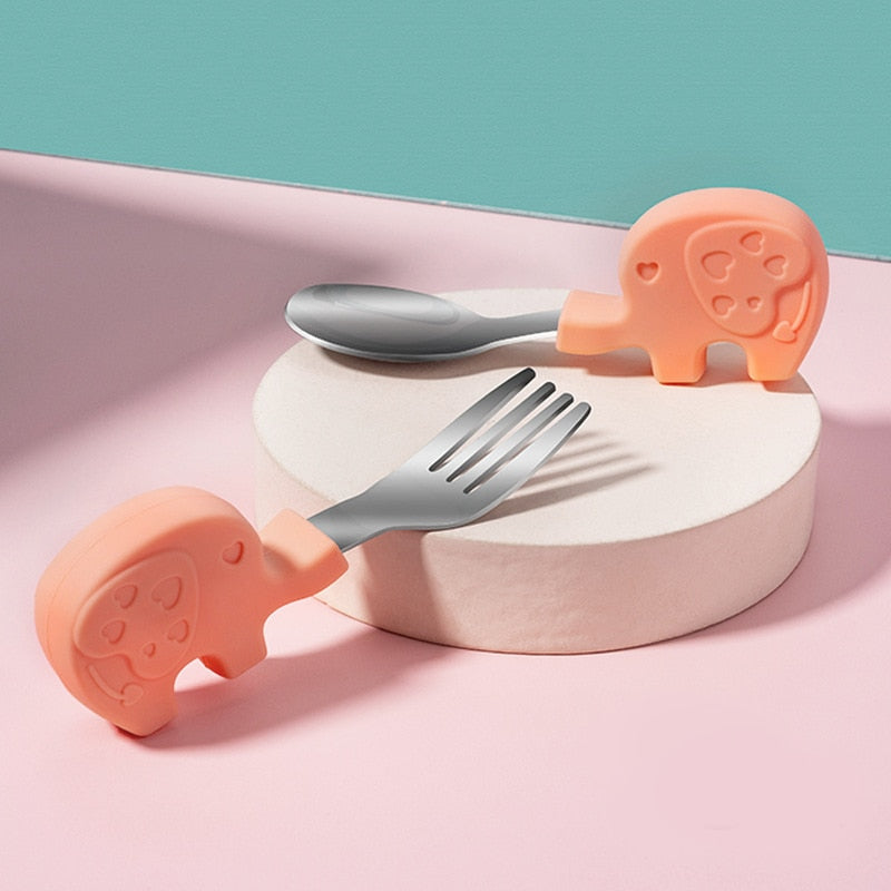Baby Gadgets Tableware Set Children Utensil Stainless Steel Toddler Dinnerware Cutlery Cartoon Infant Food Feeding Spoon Fork 2