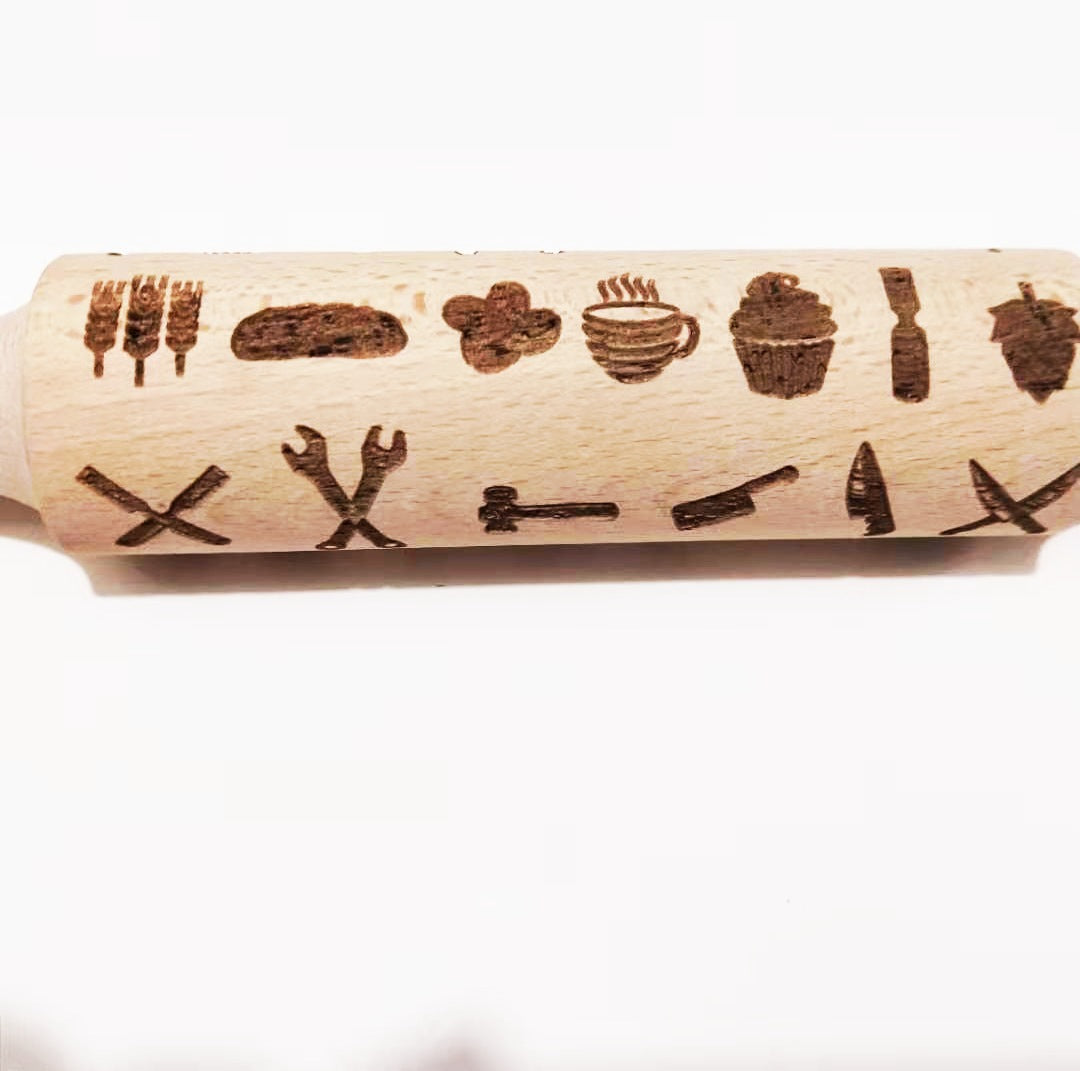Wooden Rolling Pin Beechwood Laser Engraved Printed Rolling Pin Embossing Rolling Pin Christmas Flip Sugar Cookie Rolling Pin 4