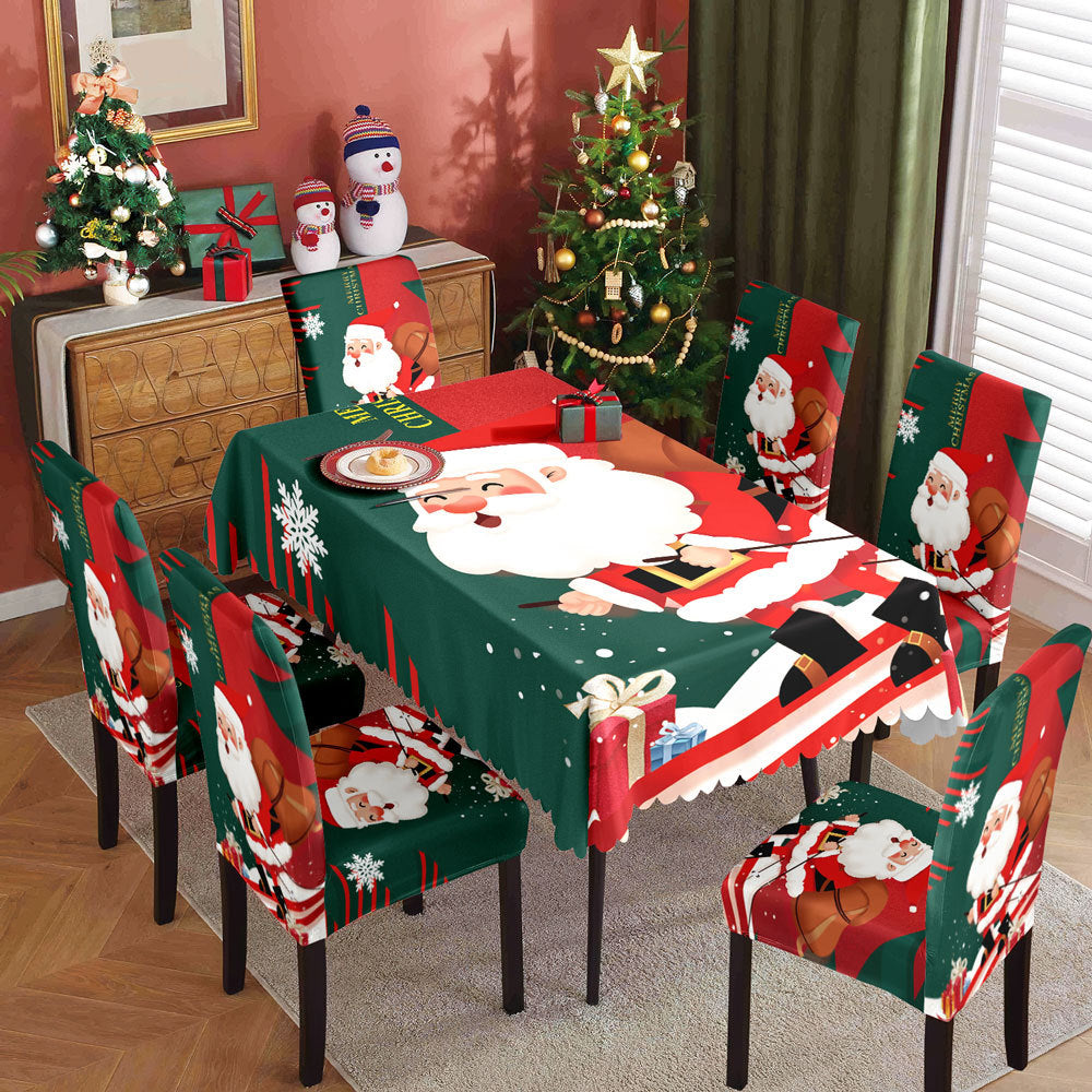 Christmas Waterproof Printed Tablecloth Restaurant Home Printed Chair Cover Christmas Tablecloth Chair Cover Decorative Set 7