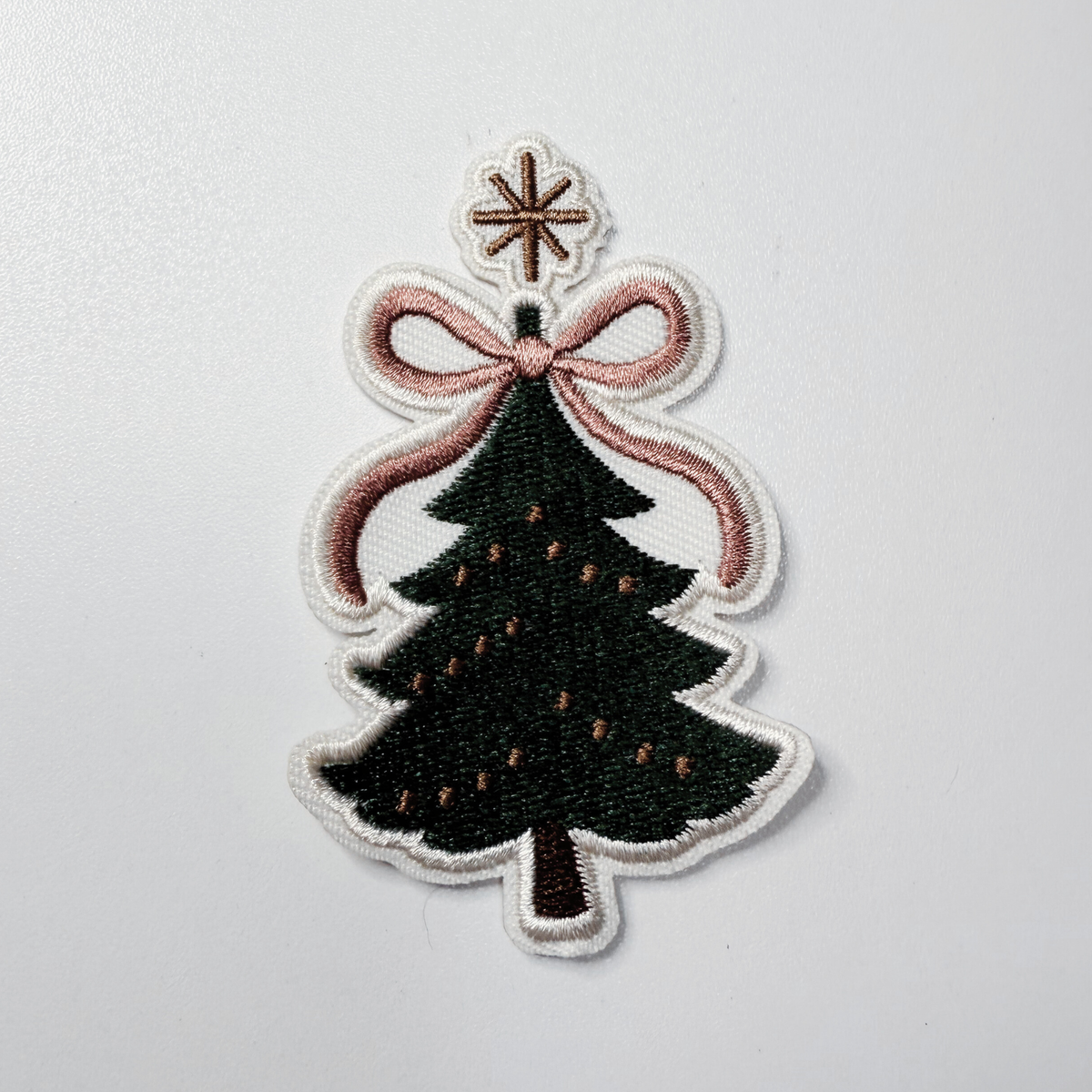 3" Christmas Tree w Bow -  Embroidered Hat Patch 4