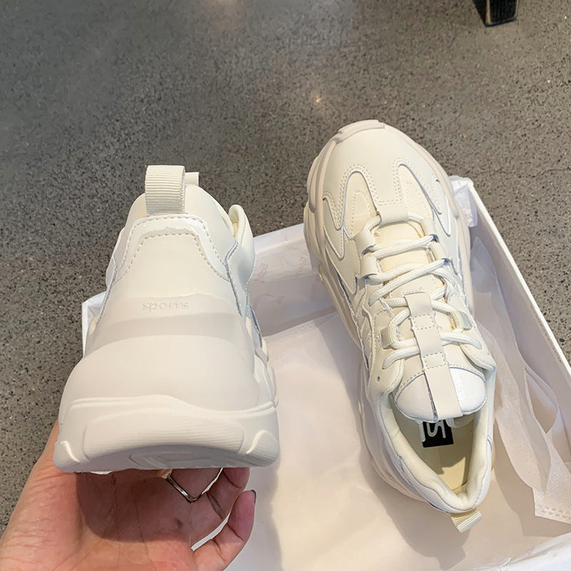 Elegant Women's Sneakers Lace Up Thick Platform Casual Shoes Leather Comfortable Walking Footwear Fashion New Lightweight Casual Everyday Walking Fashion Sneakers 34