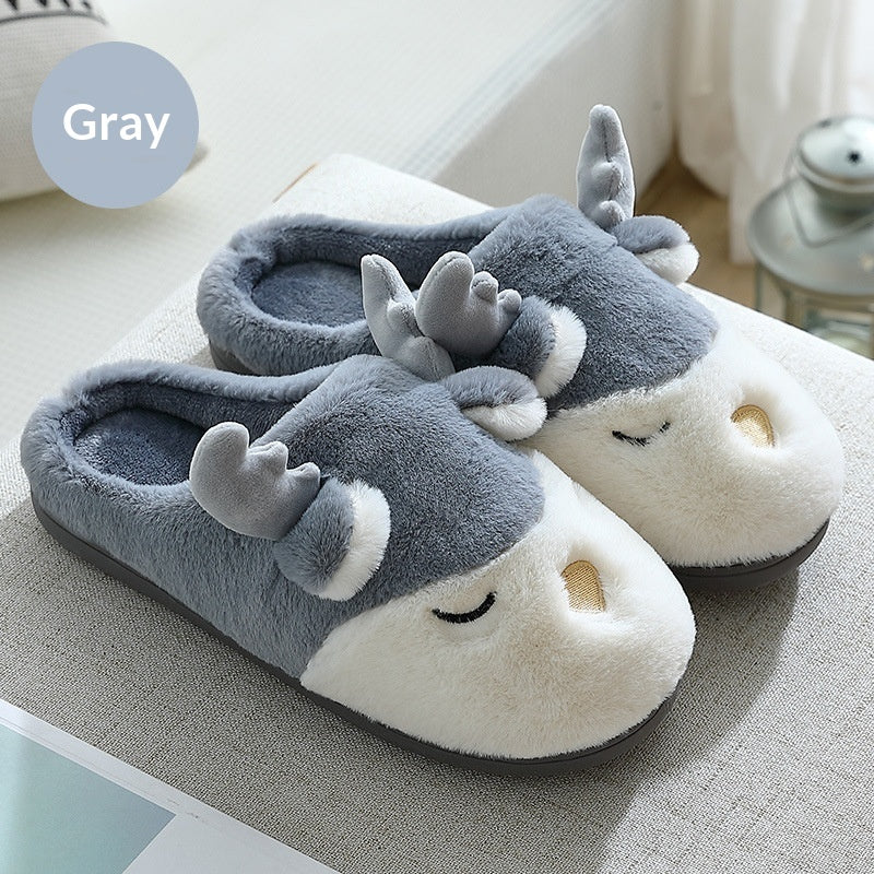 Women Winter Home Slippers Deer Elk Non-slip Soft Warm House Shoes Mens GIrs Indoor Bedroom Couples Floor Footwear Fuzzy House Slippers For Women Durable Furry Bedroom Slipper Lightweight And Non-Slip 13