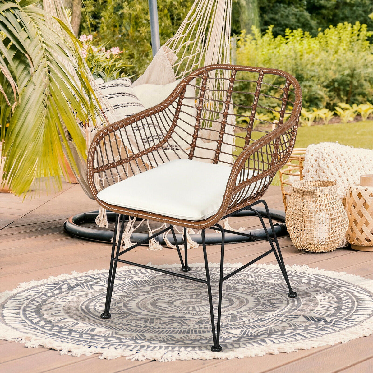 3-Piece Rattan Bistro Set with Cushions and Glass Table 2