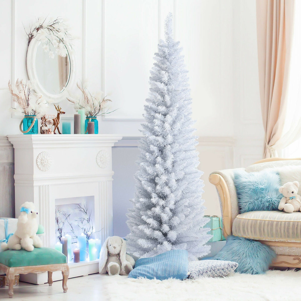 6 Feet Unlit Artificial Slim Pencil Christmas Tree with Metal Stand 7