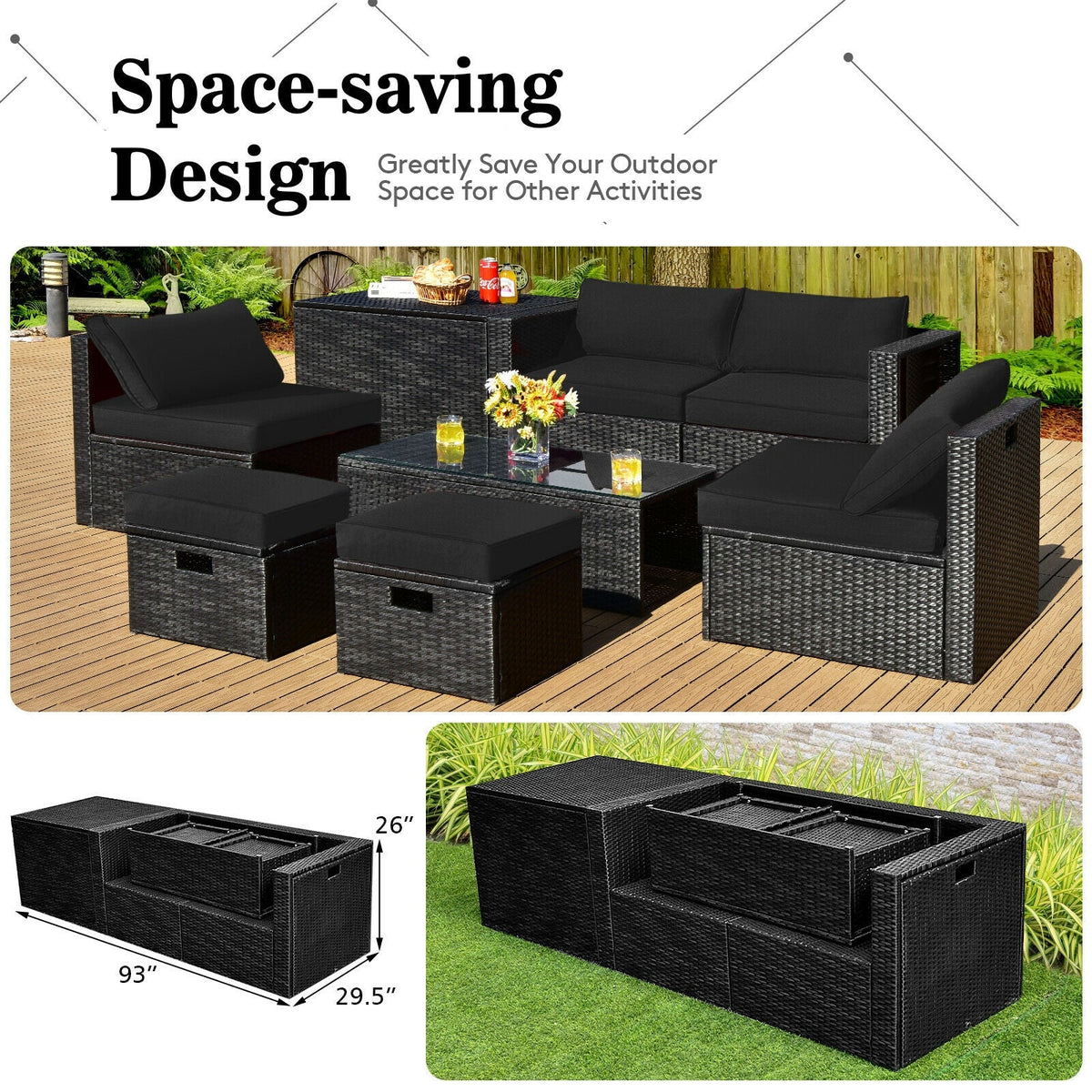 8 Pieces Patio Rattan Storage Table Furniture Set 3