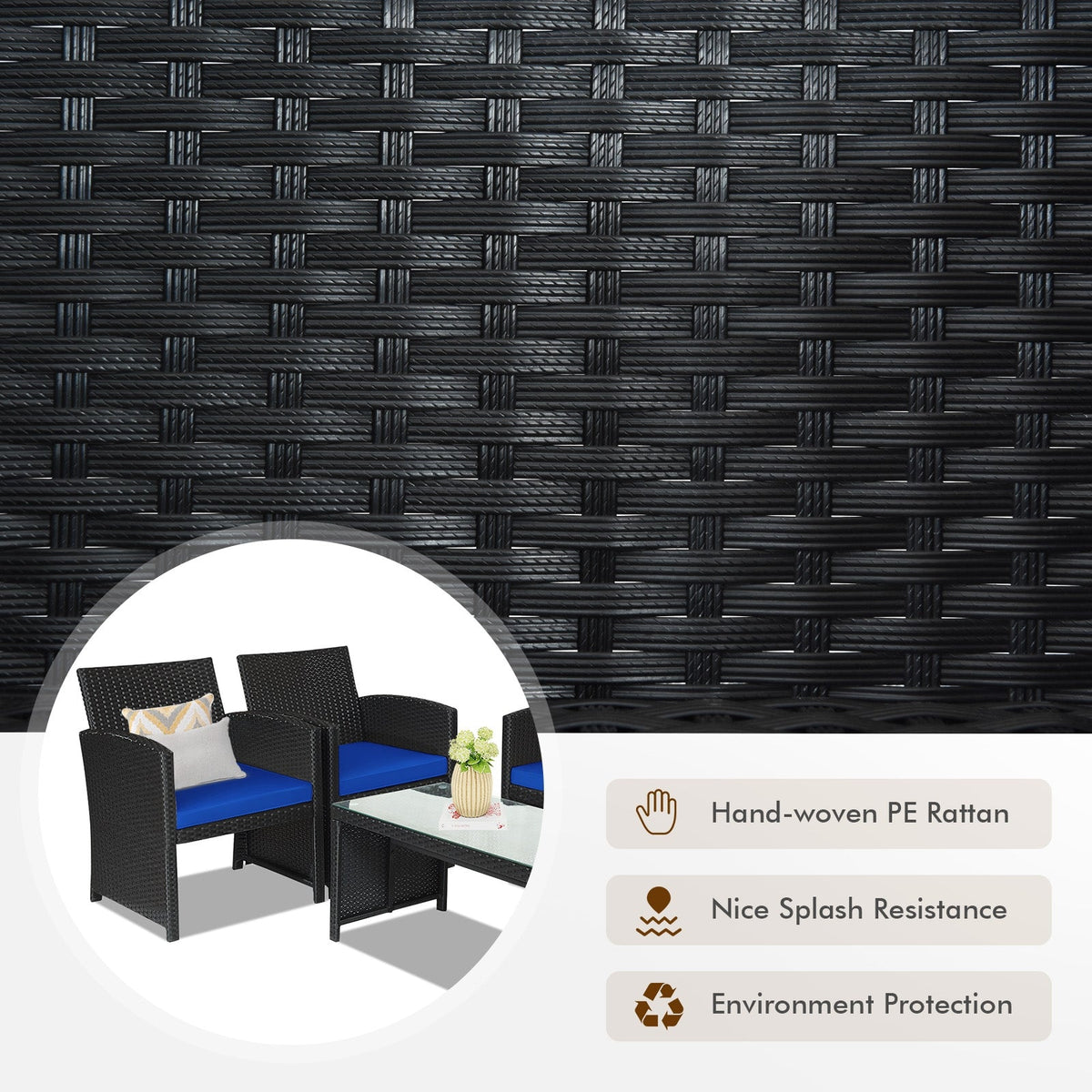 4 Pieces Rattan Patio Furniture Set with Weather Resistant Cushions and Tempered Glass Tabletop 7