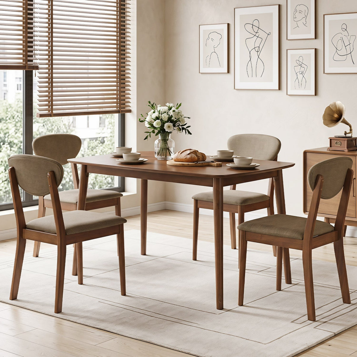 5-Piece Dining Set with Rectangular Table & 4 Fabric Chairs 10