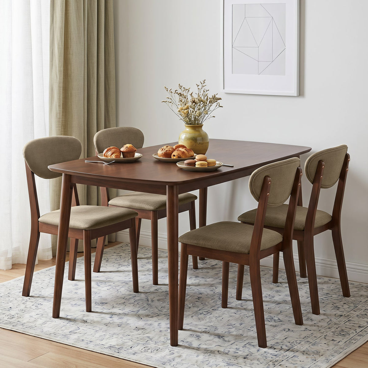 5-Piece Dining Set with Rectangular Table & 4 Fabric Chairs 14