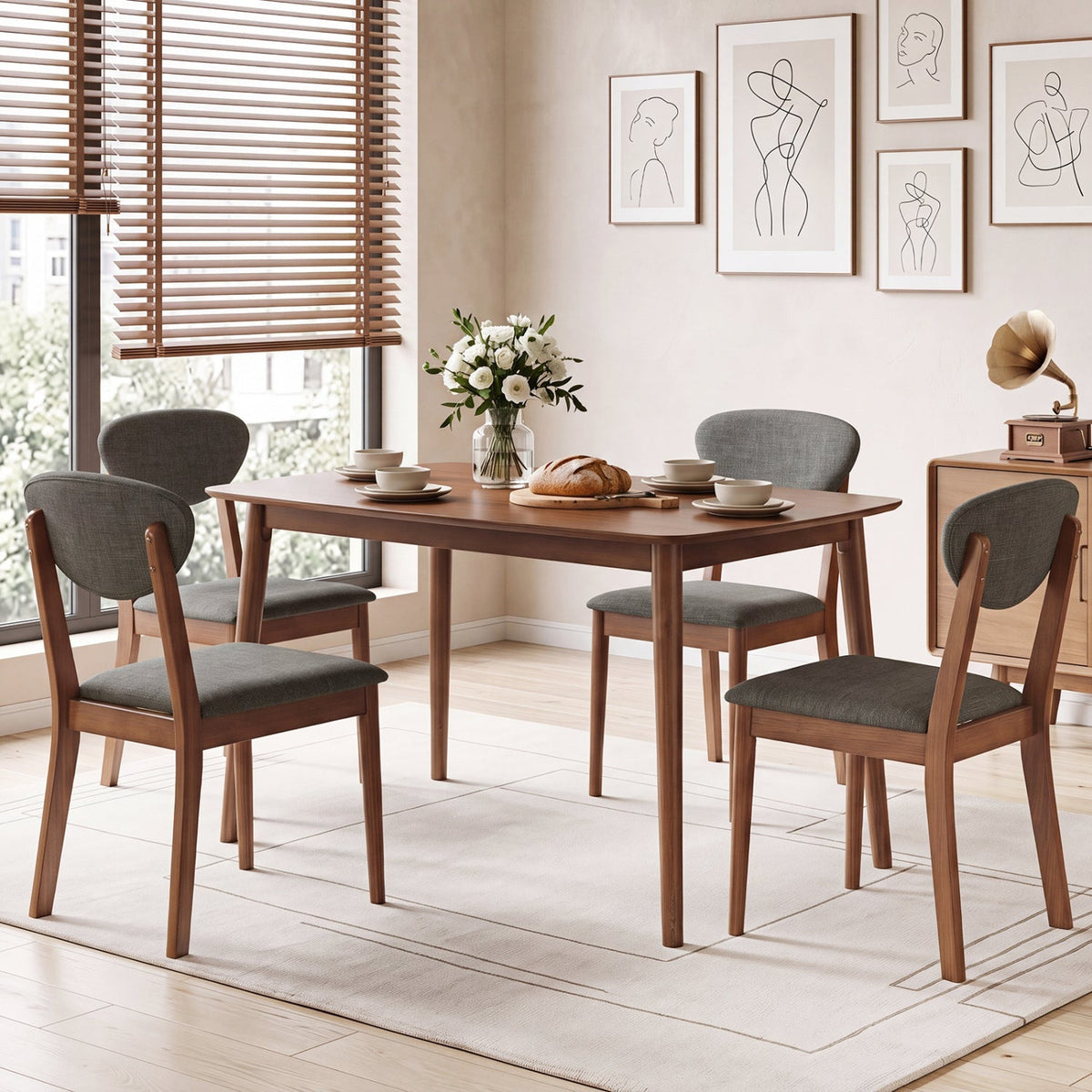 5-Piece Dining Set with Rectangular Table & 4 Fabric Chairs 2