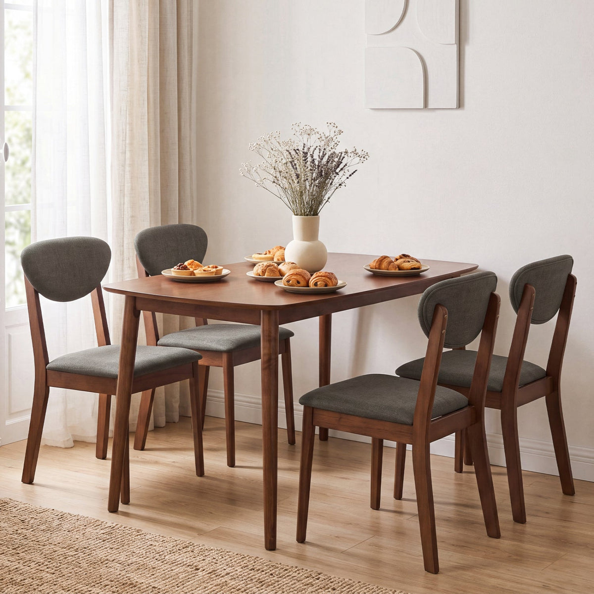 5-Piece Dining Set with Rectangular Table & 4 Fabric Chairs 6