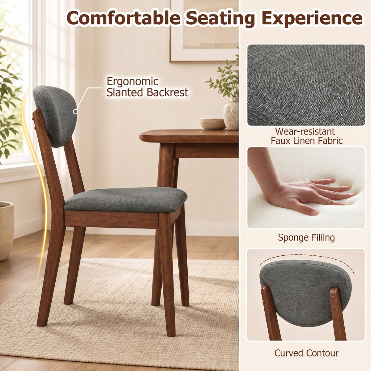 5-Piece Dining Set with Rectangular Table & 4 Fabric Chairs 8