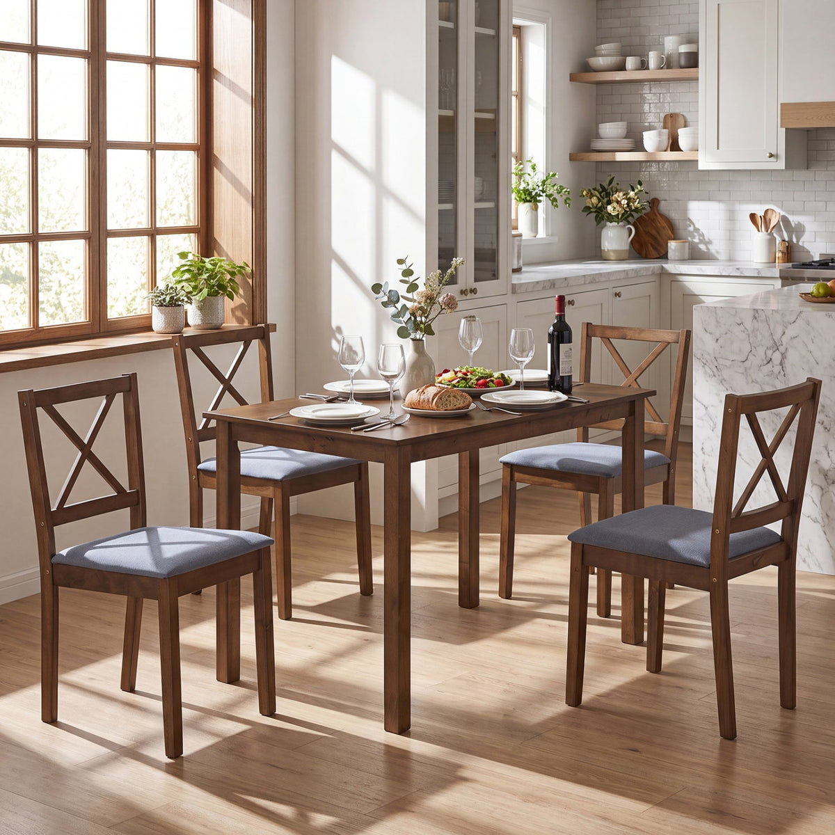 5-Piece Dining Set with Rectangular Table & Fabric Chairs 1