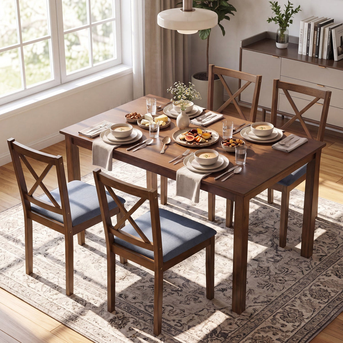 5-Piece Dining Set with Rectangular Table & Fabric Chairs 2