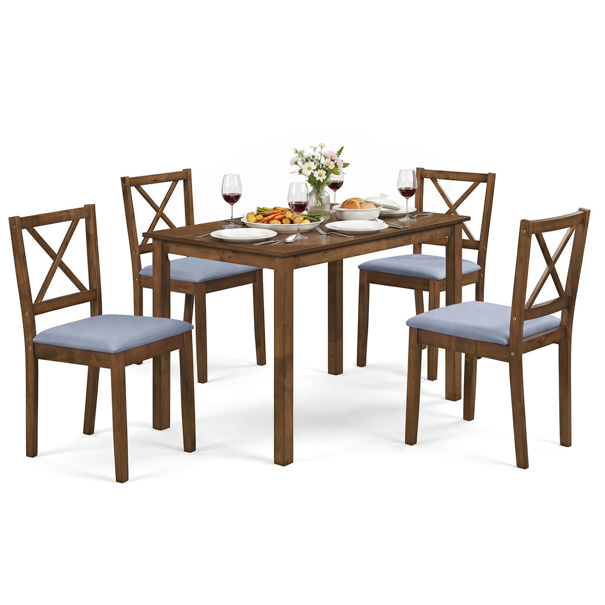 5-Piece Dining Set with Rectangular Table & Fabric Chairs 4
