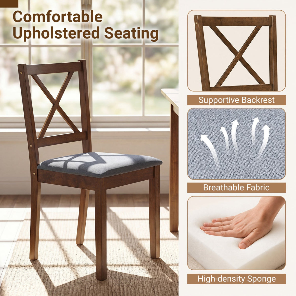 5-Piece Dining Set with Rectangular Table & Fabric Chairs 7