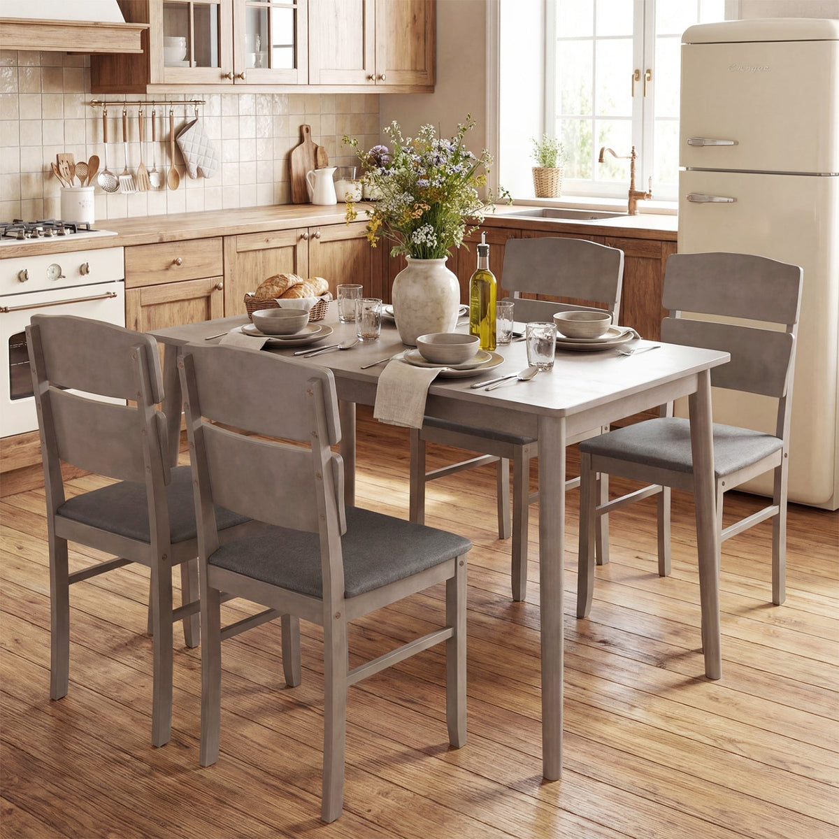 5-Piece Dining Table Set with High Curved Back Chairs 1