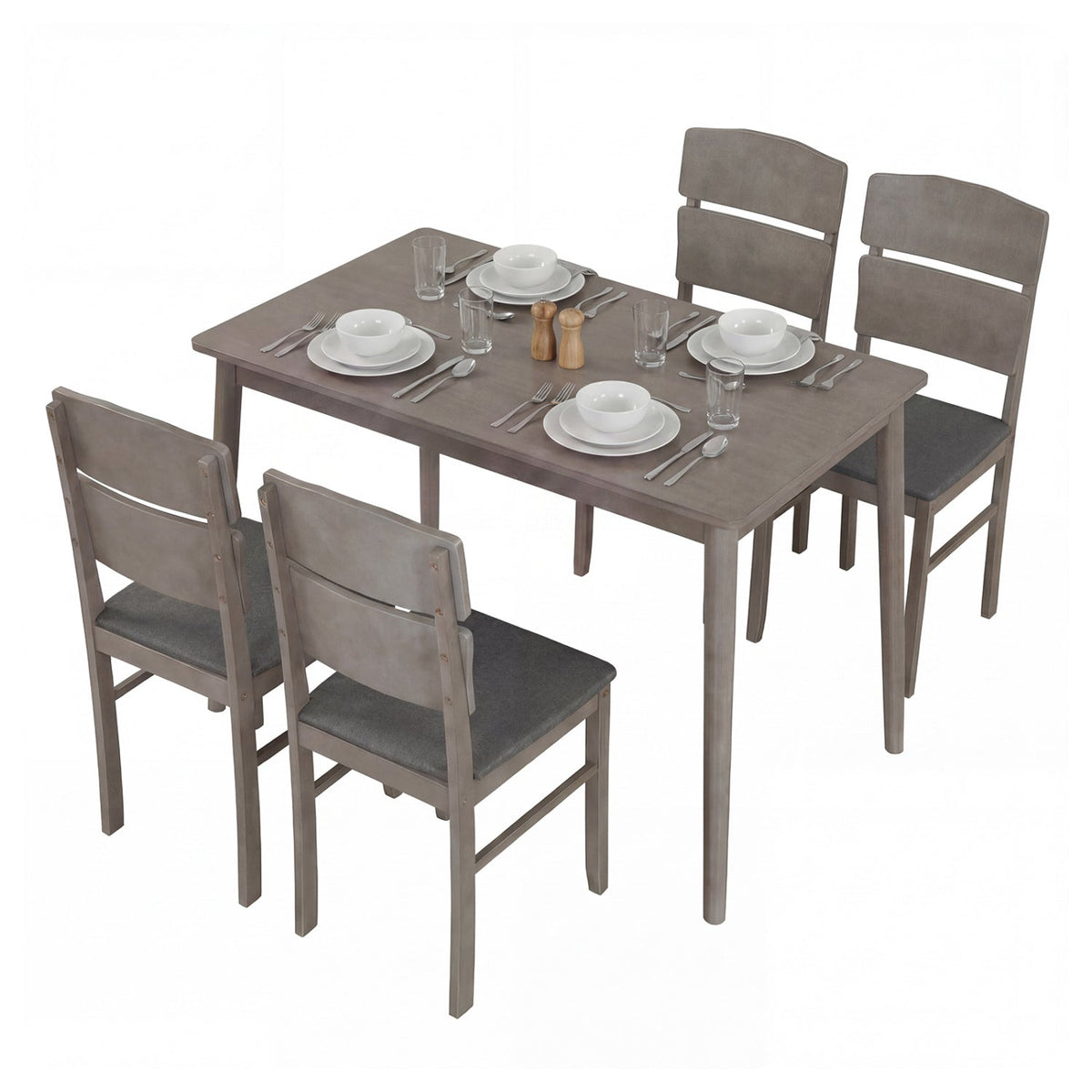 5-Piece Dining Table Set with High Curved Back Chairs 2