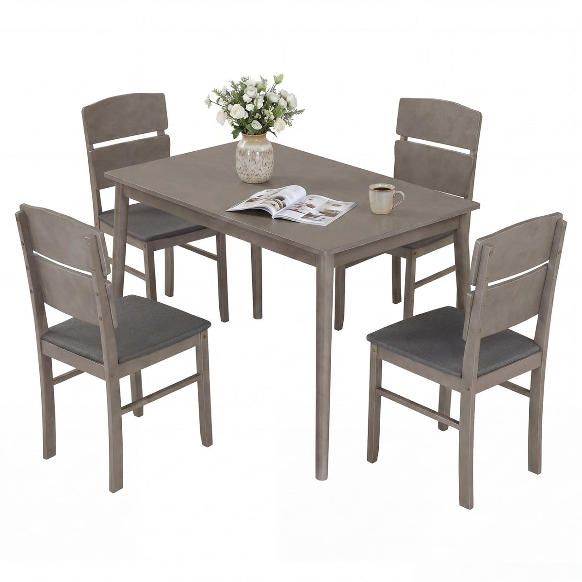 5-Piece Dining Table Set with High Curved Back Chairs 3