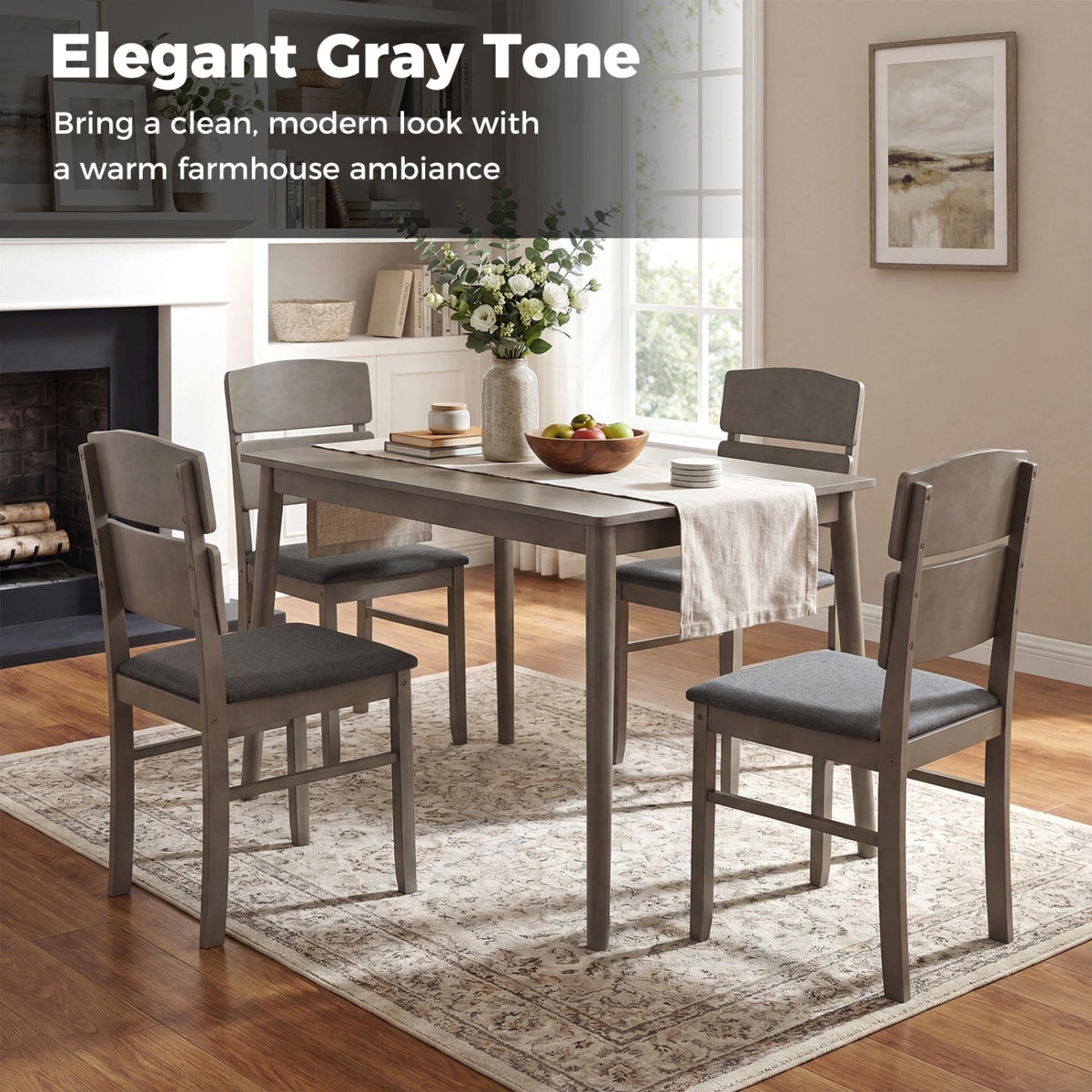 5-Piece Dining Table Set with High Curved Back Chairs 5