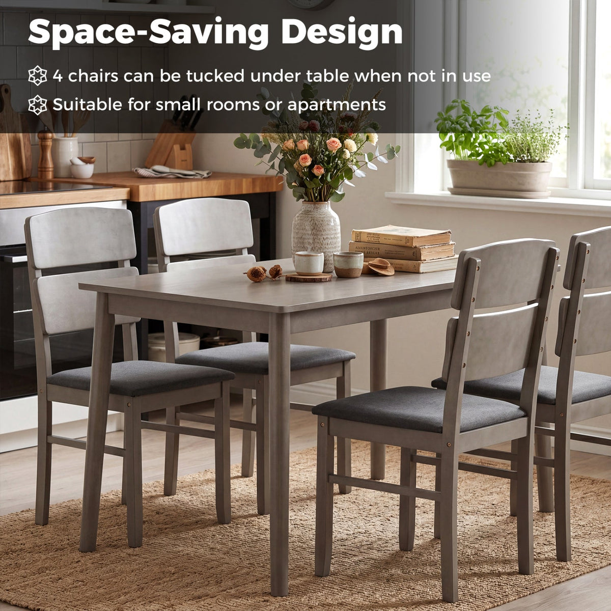 5-Piece Dining Table Set with High Curved Back Chairs 6
