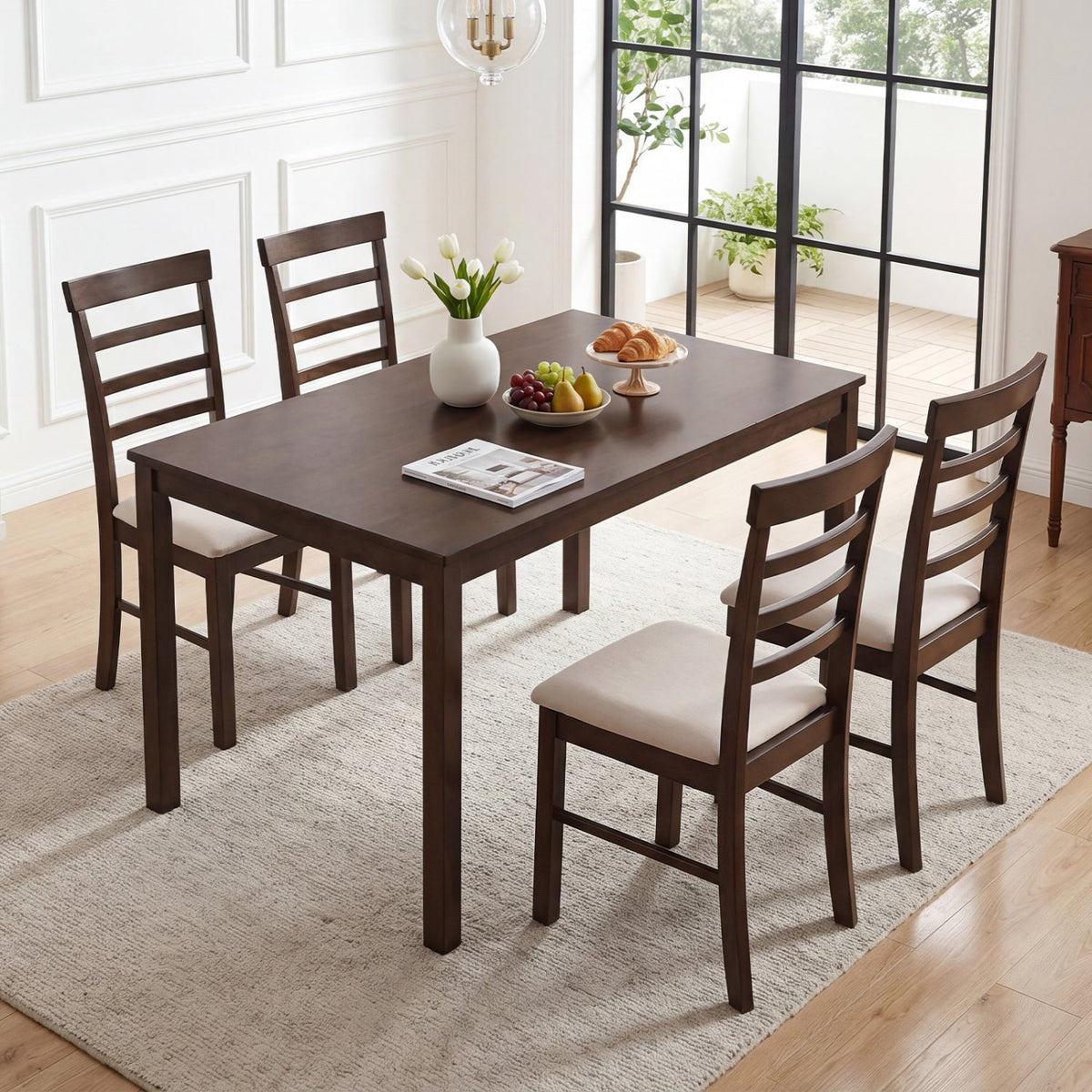 5-Piece Dining Table Set for 4 with Upholstered Chairs 1