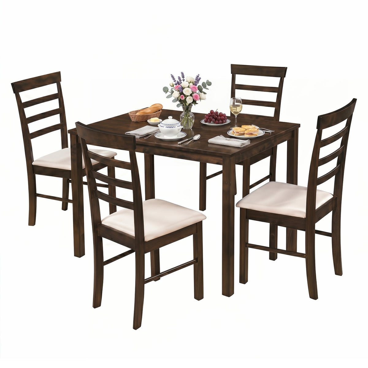 5-Piece Dining Table Set for 4 with Upholstered Chairs 4