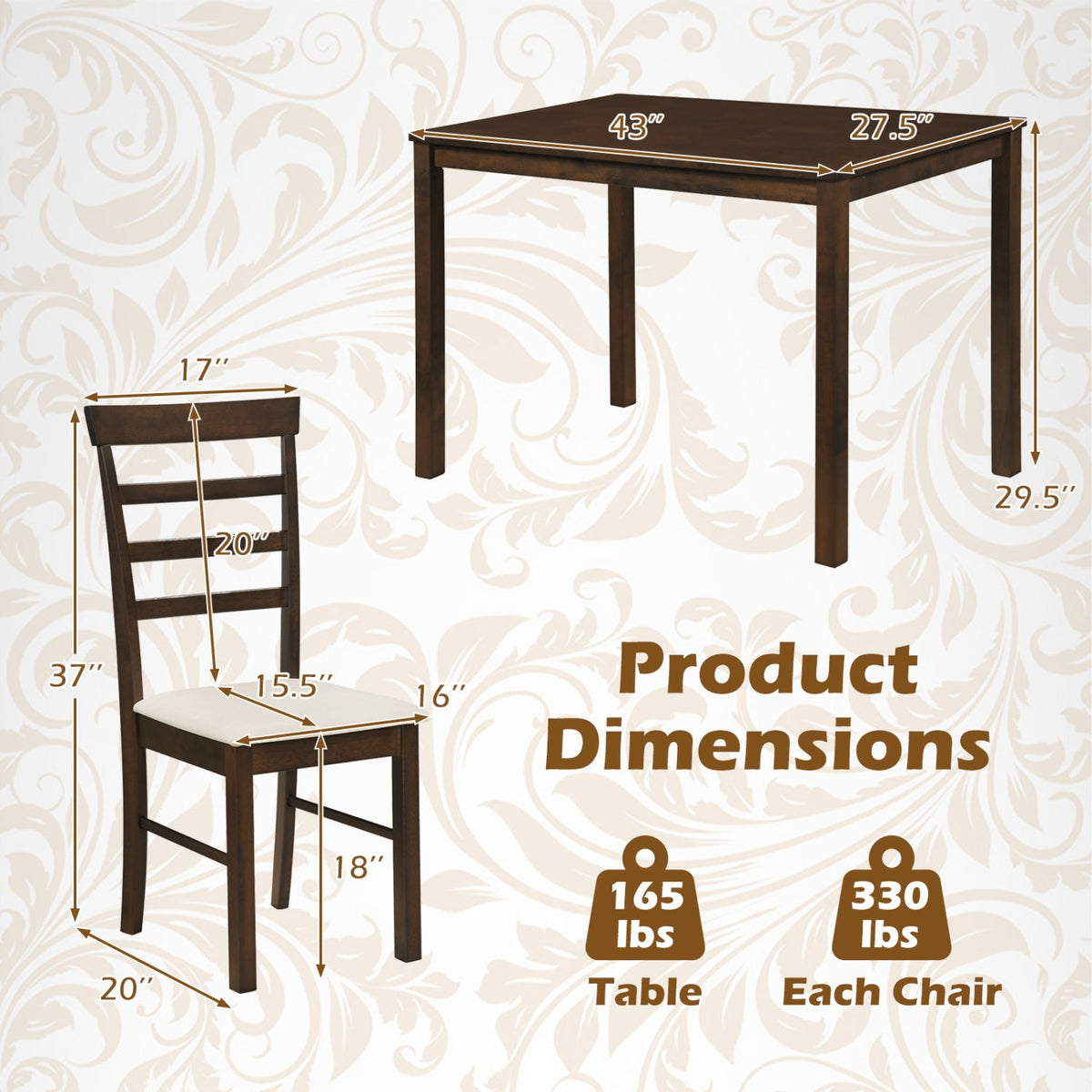 5-Piece Dining Table Set for 4 with Upholstered Chairs 5