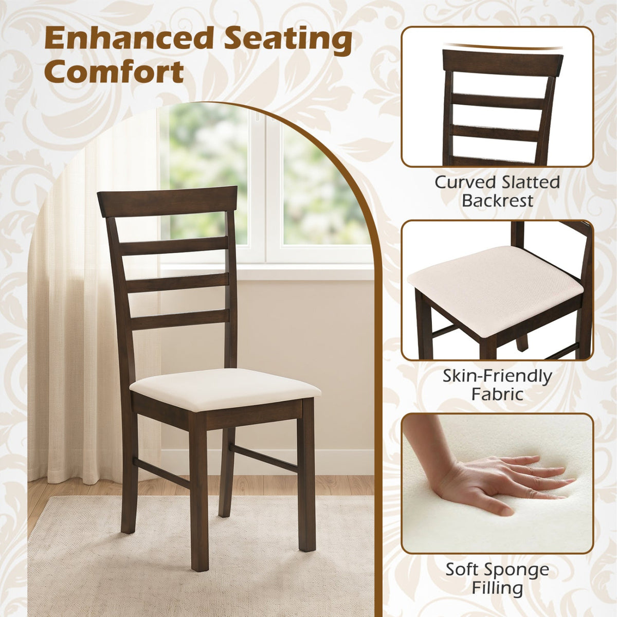 5-Piece Dining Table Set for 4 with Upholstered Chairs 8