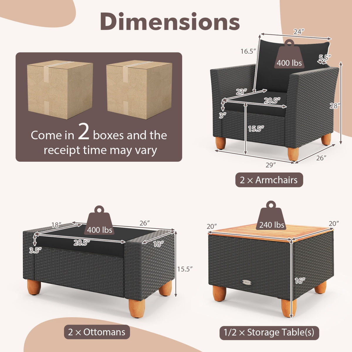 5-Piece Patio Conversation Set with Storage Table 5