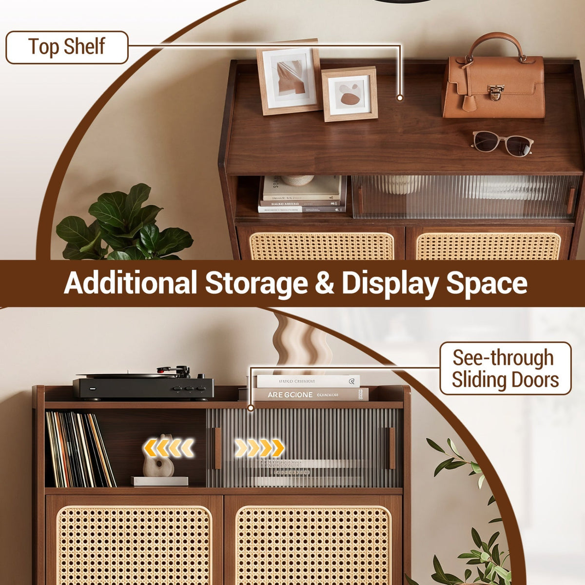 5-Tier Bamboo Shoe Cabinet with Woven Rattan Sliding Doors 7