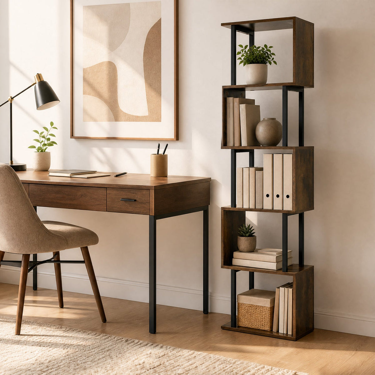 5-Tier S-Shaped Bookshelf with Open Cubes & Anti-Tip Kit 1